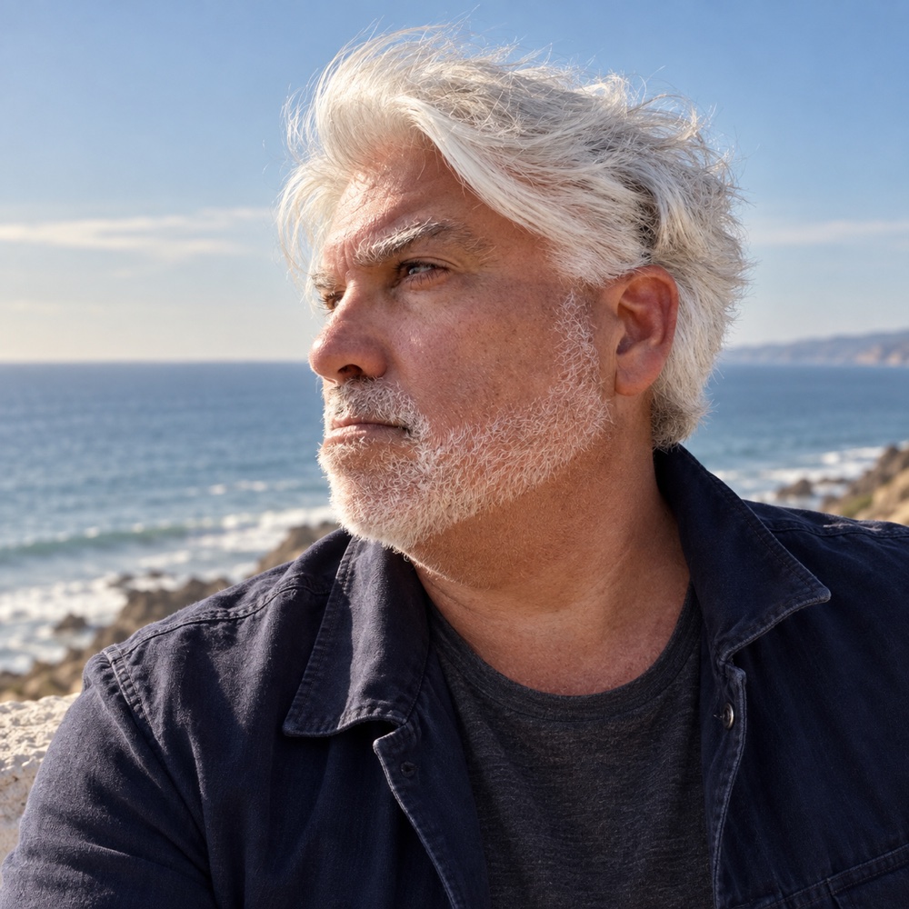 Wayne, the artist behind WazWorld, overlooking the California coast